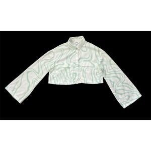The Drop yvetteg23 Mint Green Swirl Print Cropped Button Down Shirt Small (0878)